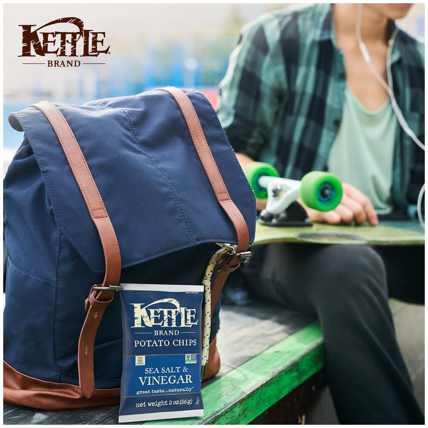 Kettle Brand Potato Chips, Salt & Vinegar Kettle Chips, Snack Bag, 2 Oz