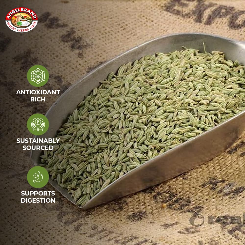 Angel Brand Fennel Seed 13Oz Bottle - Whole Fennel Seeds For Cooking, Seasoning, And Herbal Tea - Perfect For Mediterranean, Ind