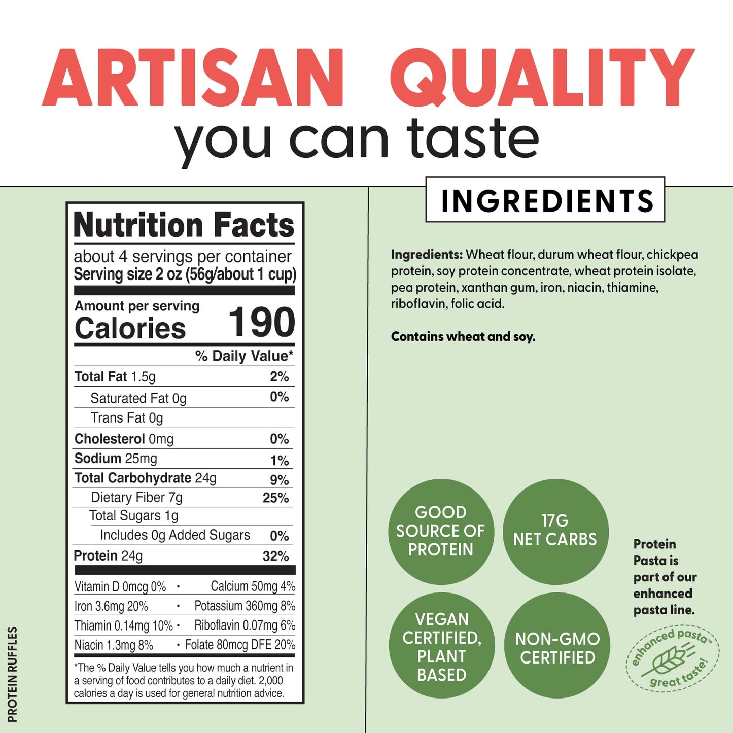 Pastabilities, Protein Pasta, Ruffles - 24g Protein & Low 12g Net Carb - High Protein, Delicious Taste & Texture Non-GMO Plant-B