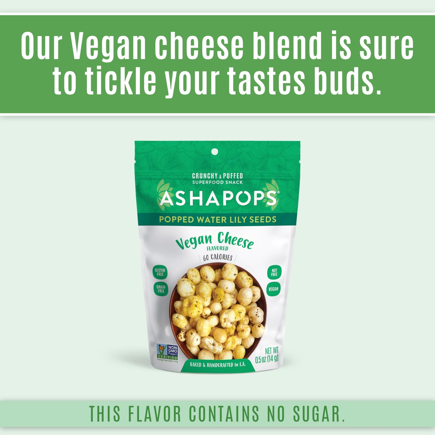 AshaPops Vegan Cheese Flavored Popped Water Lily Seeds, 0.5 oz (Pack of 12) - Gluten-Free, Vegan, Paleo, Nut-Free, Corn-Free, So