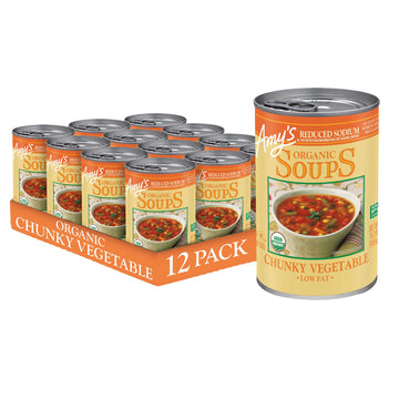 Amys Soup, Vegan Reduced Sodium Chunky Vegetable Soup, Gluten Free, Made With Organic Vegetables, Canned Soup, 14.3 Oz (12 Pack)