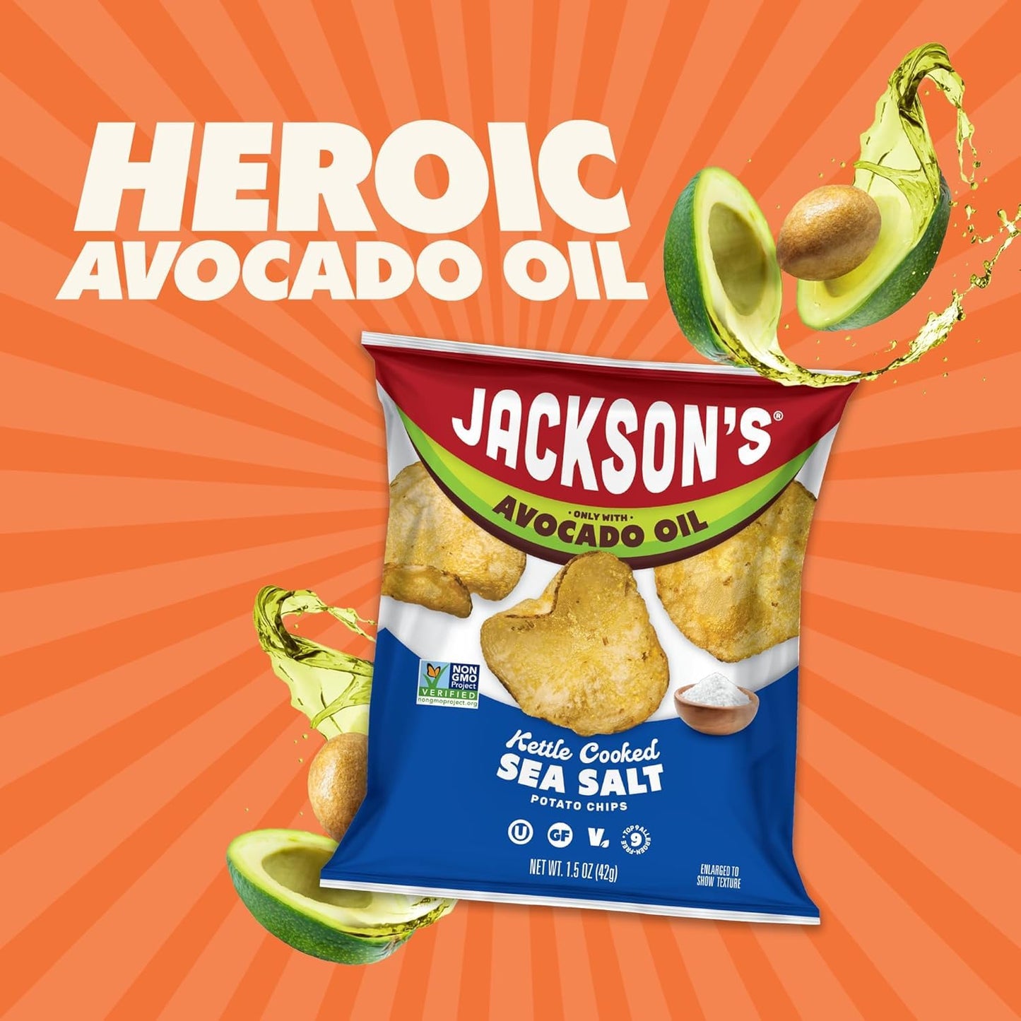 Jacksons Kettle Chips with Sea Salt, Gluten Free, Vegan, 1.5oz (Pack of 28)