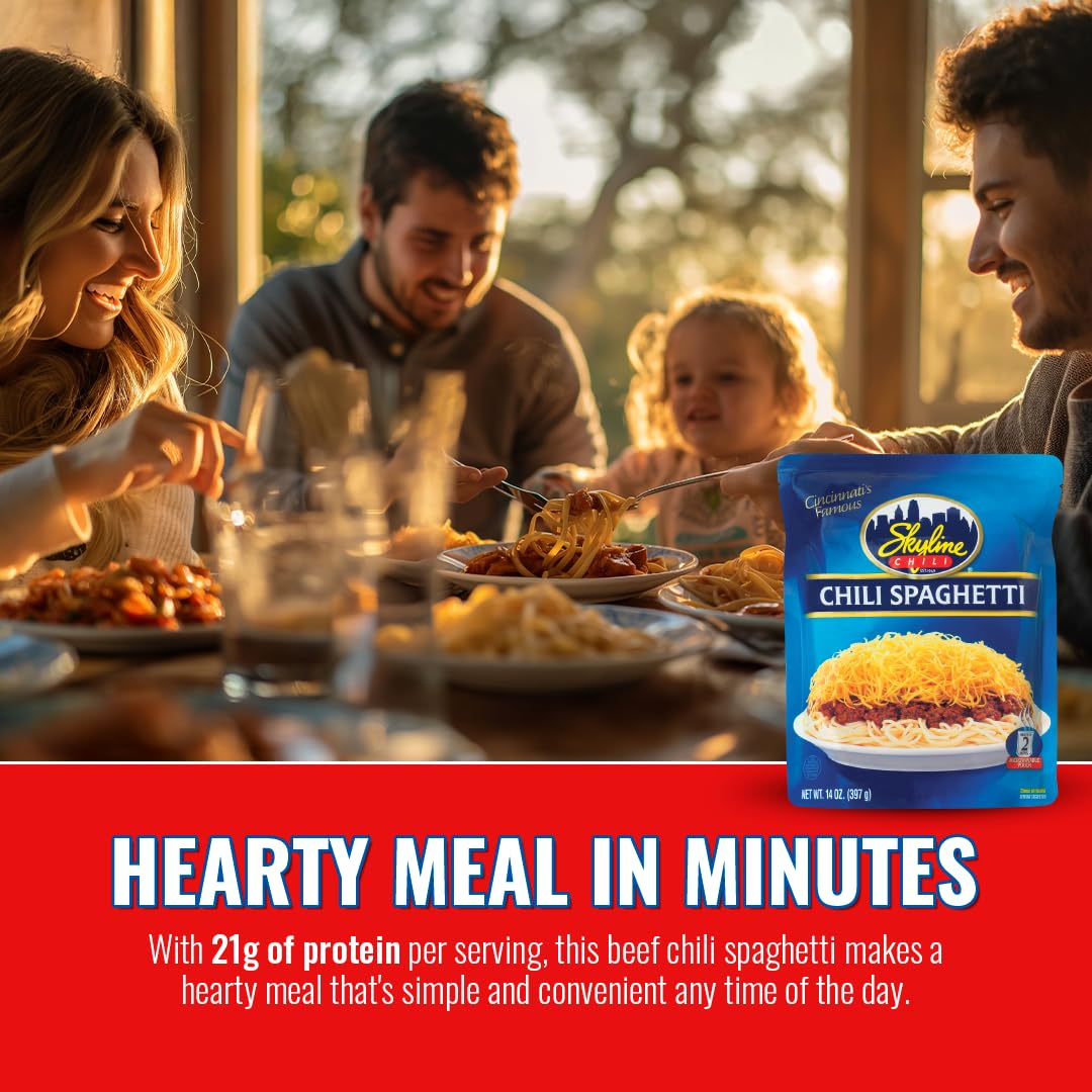 Skyline Chili & Spaghetti - Cincinnati Style - Authentic Recipe In Microwavable Pouches, Ideal For Cheese Coneys & Hot Dogs - Cl