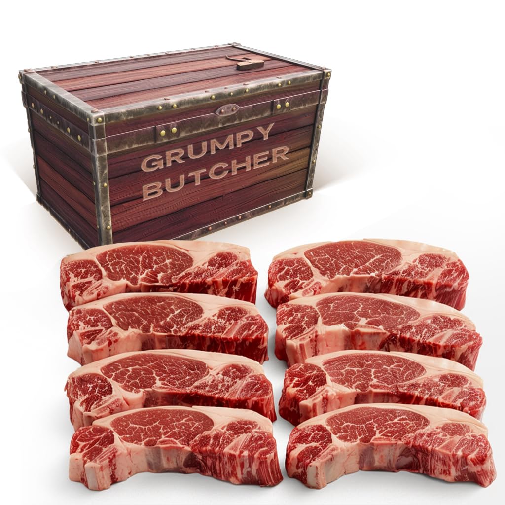 Grumpy Butcher New York Strip Steak, 8 Pack (10 Oz Each) - Prime Steak House Quality Ny Strip Steak Meat - With Steaks Gift Pack