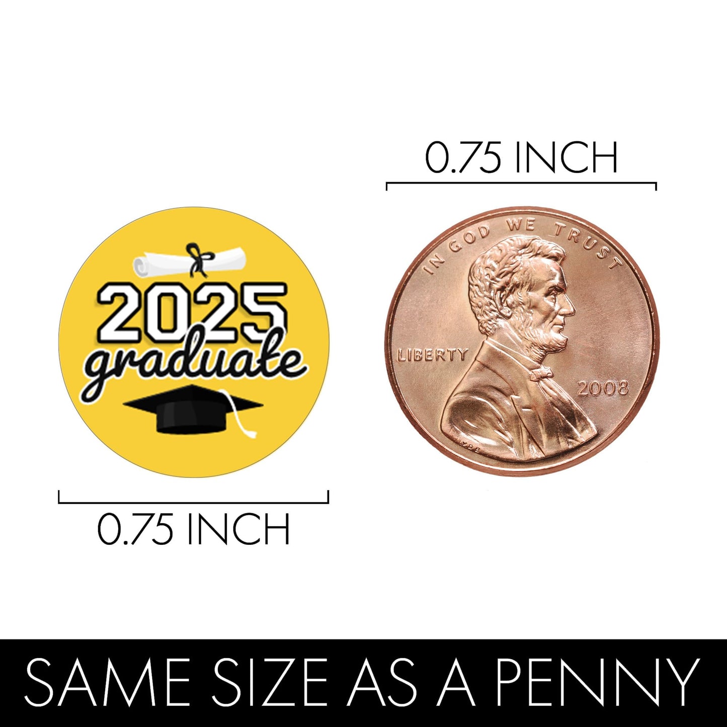 Yellow Graduation Party Stickers For Kisses Candy, Chocolate Drops, 2025 Grad Party Favors - 180 Count
