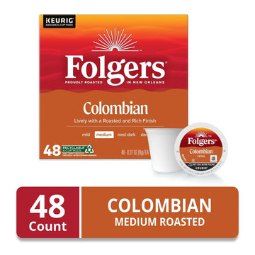 Folgers Colombian Coffee, Medium Roast, Keurig K-Cup Pods 48 Count