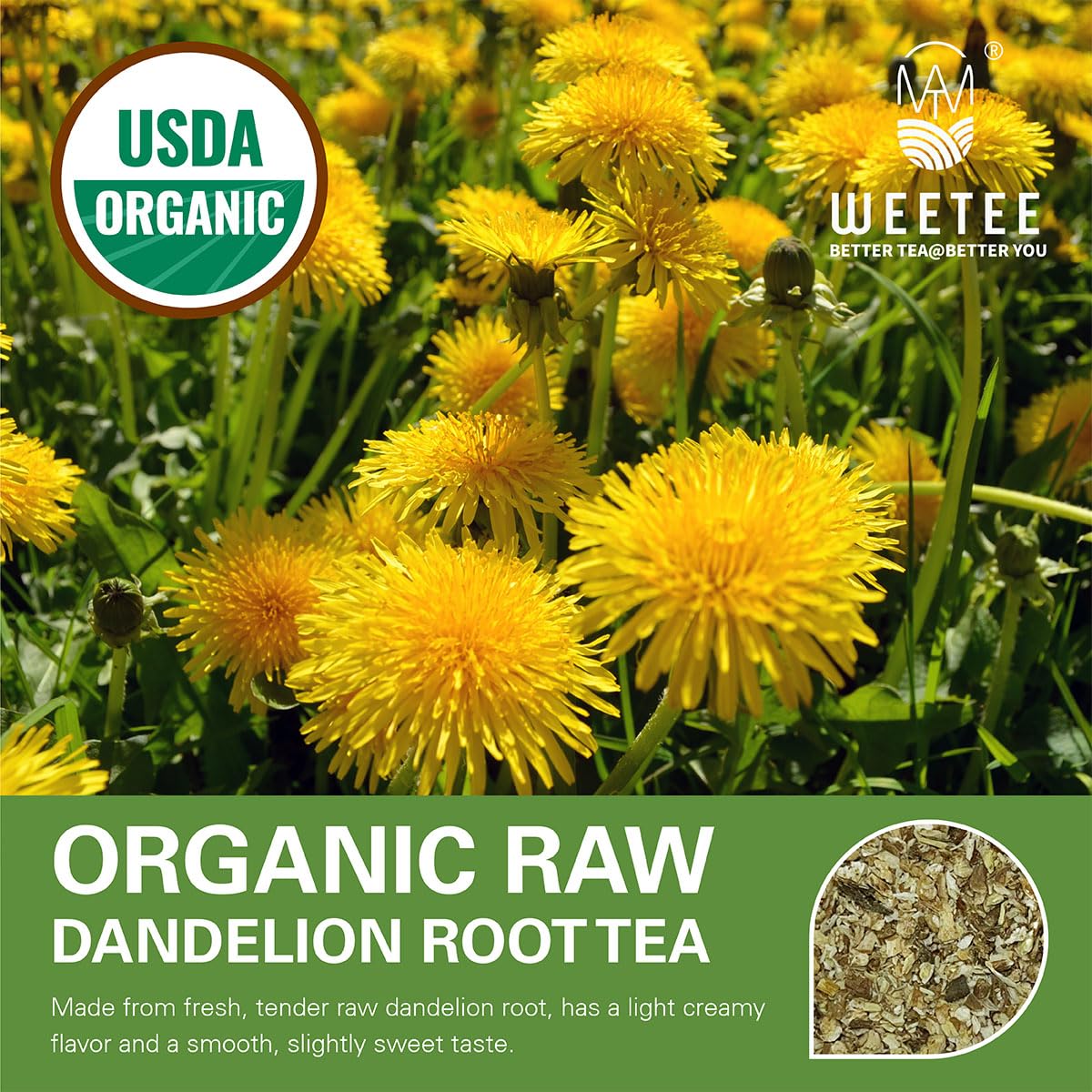 Wt Weetee Organic Dandelion Root Tea Bags, Pure Raw Dandelion Root 100 Count, Earthy & Refreshing Herbal Tea