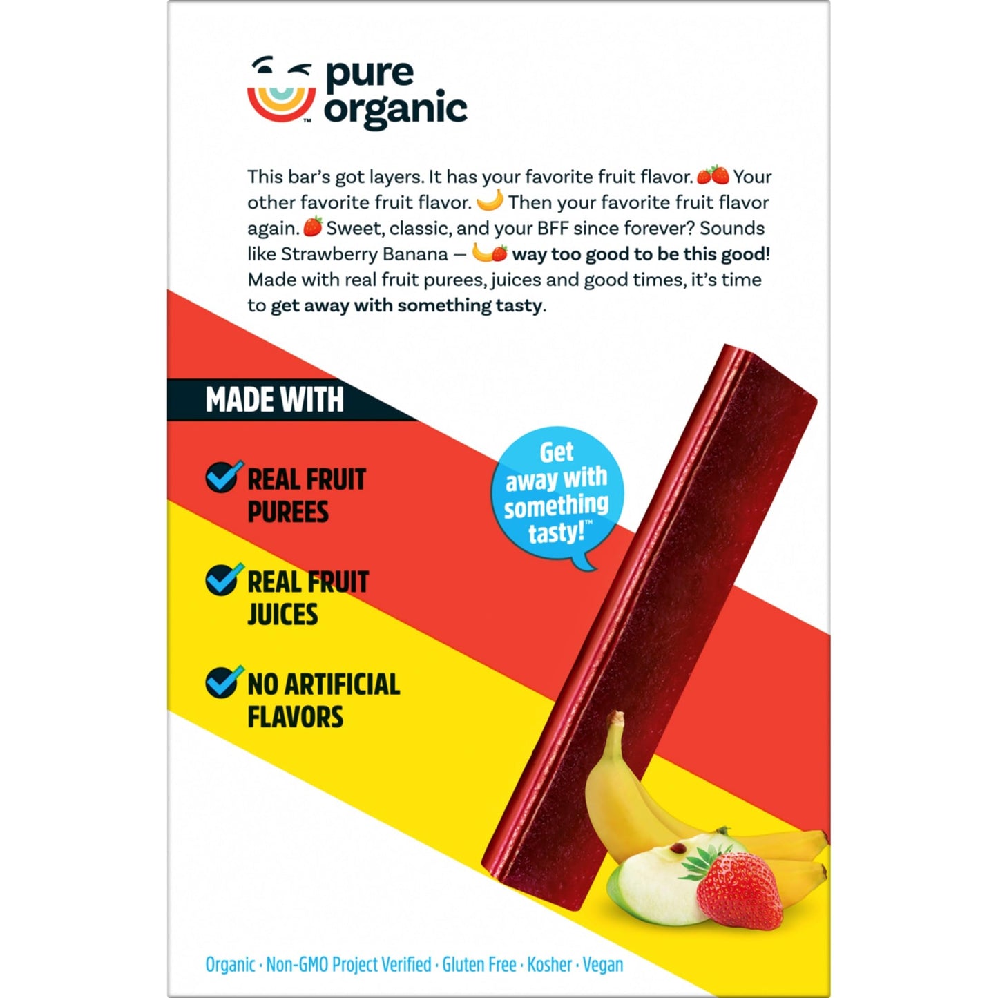 Pure Organic  Layered Fruit Bars  Strawberry Banana  Gluten Free and Vegan Fruit Snacks  6.2oz Box (12 Count)