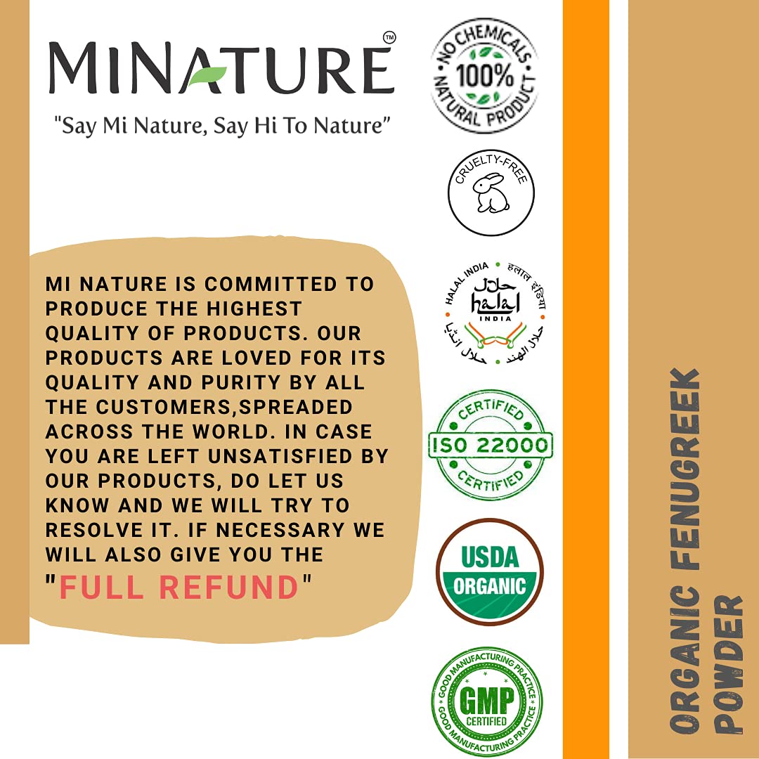 Mi Nature Usda Certified Organic Fenugreek Powder (Trigonella Foenum | 100G (3.5Oz) |100% Natural, Organically Grown | Resealabl