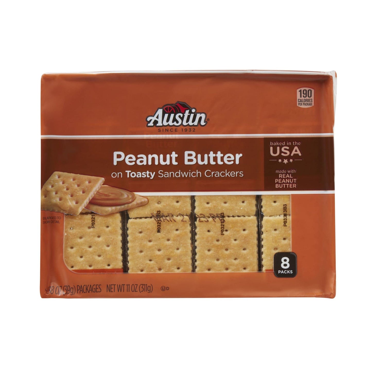 Austin Sandwich Crackers, Single Serve Snack Crackers, Office And Kids Snacks, Peanut Butter On Toasty (12 Trays, 96 Packs)