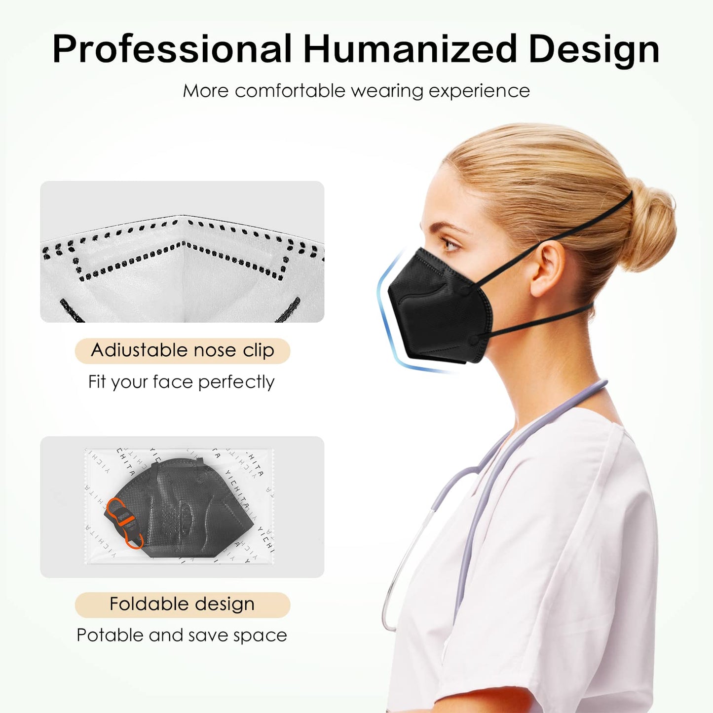 N95 Mask Niosh Approved 50-Pack, Particulate Respirator N95 Face Masks Universal Fit - Individually Wrapped, Black