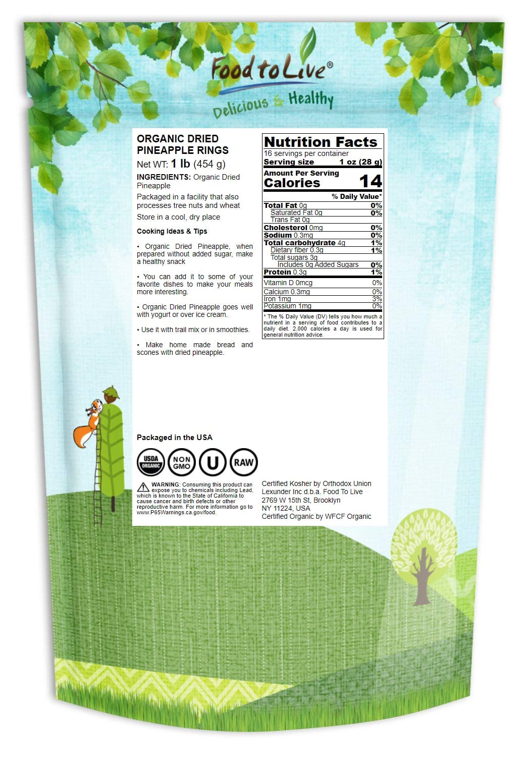 Food to Live Organic Dried Pineapple Rings, Non-GMO, Vegan, 1 LB, Unsulfured, No Sugar Added, Bulk Snack