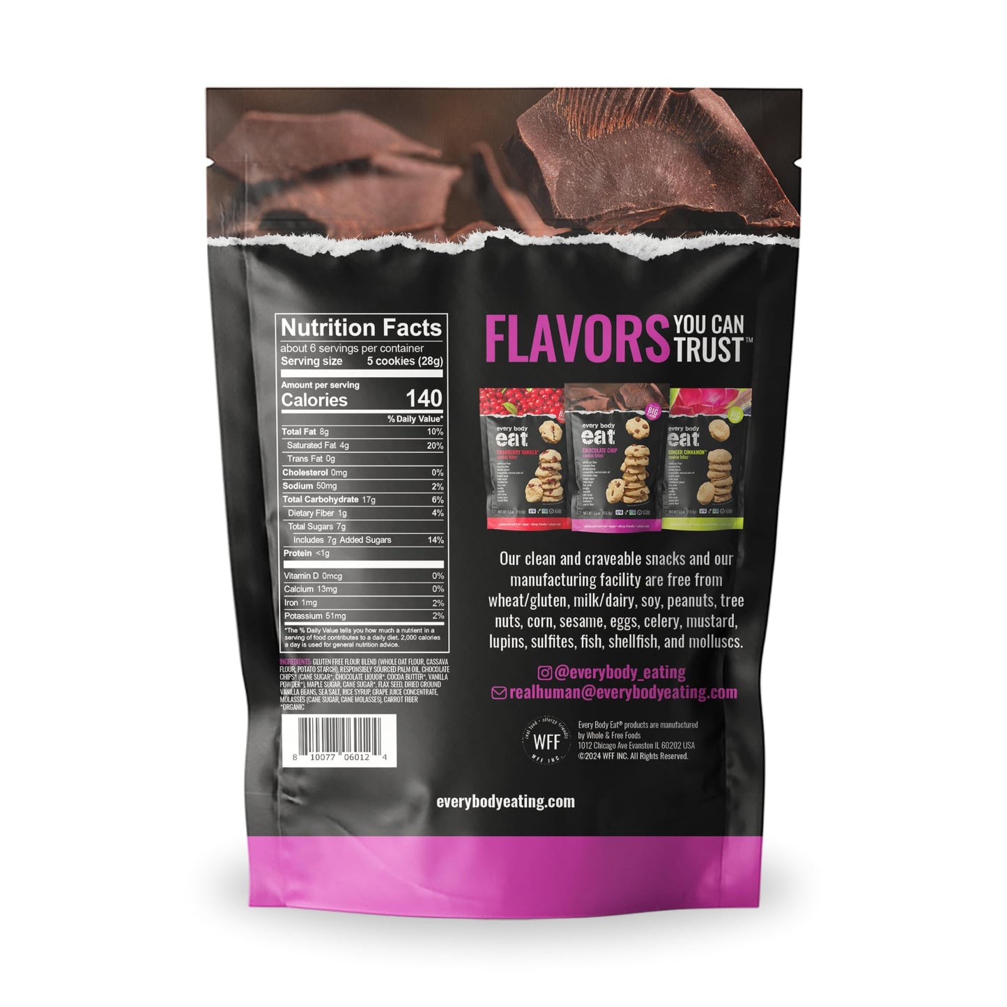 Every Body Eat Crunchy Cookie Bites, Gluten & Dairy Free, Vegan, School Lunch Snacks, (5.5 Ounce (Pack Of 6), Chocolate Chip)