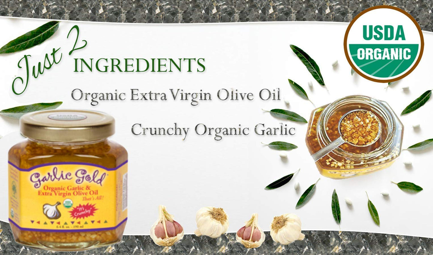 Garlic Gold Organic Toasted Garlic Granules In Extra Virgin Olive Oil, Crunchy Garlic In Olive Oil, Glass Jar 6.4 Oz
