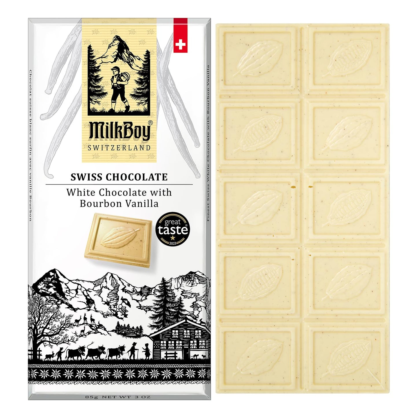 Milkboy Swiss Chocolates White Chocolate Bars - Gourmet Flavor Blend Vanilla Chocolate Bars - Made With Pure Natural Vanilla - White Top-Grade - Gluten Free - Non-Gmo - Kosher - 3 Oz  Pack 1