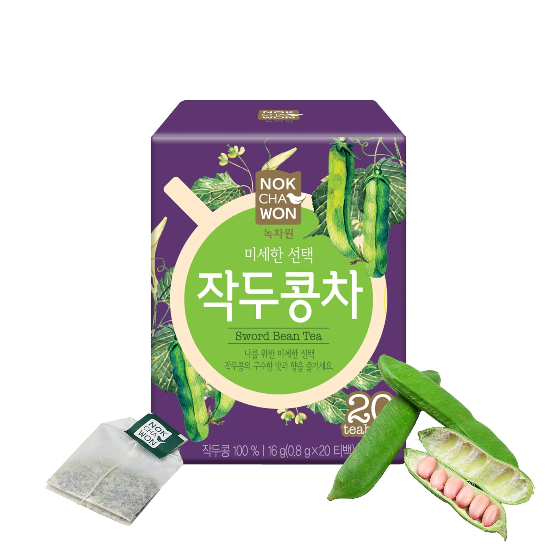 Nokchawon Sword Bean Tea – Caffeine-Free Herbal Tea, 20 Tea Bags, 16g (0.56oz)