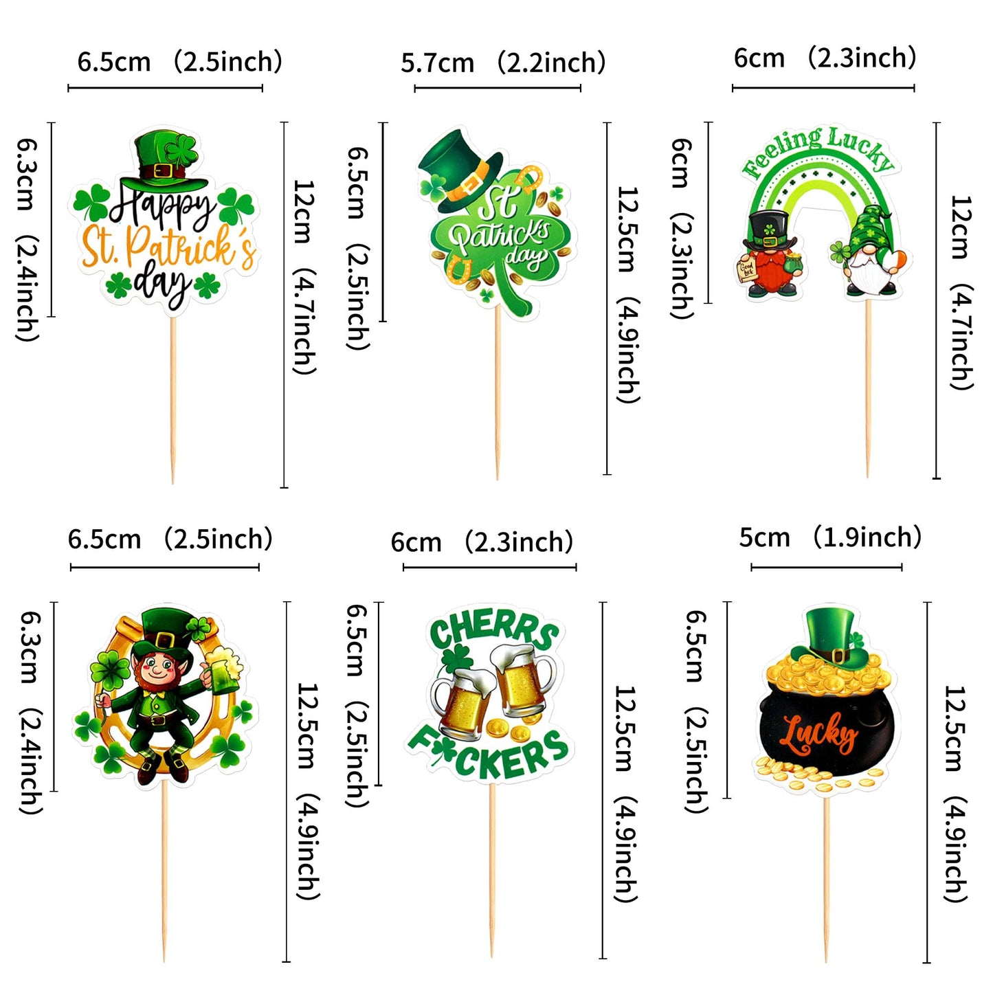 Ercadio 24 Pack Happy St Patrick'S Day Gno-Me Cupcake Toppers St Patrick'S Day Cupcake Picks Green Gno-Me Cake Toppers For Irish