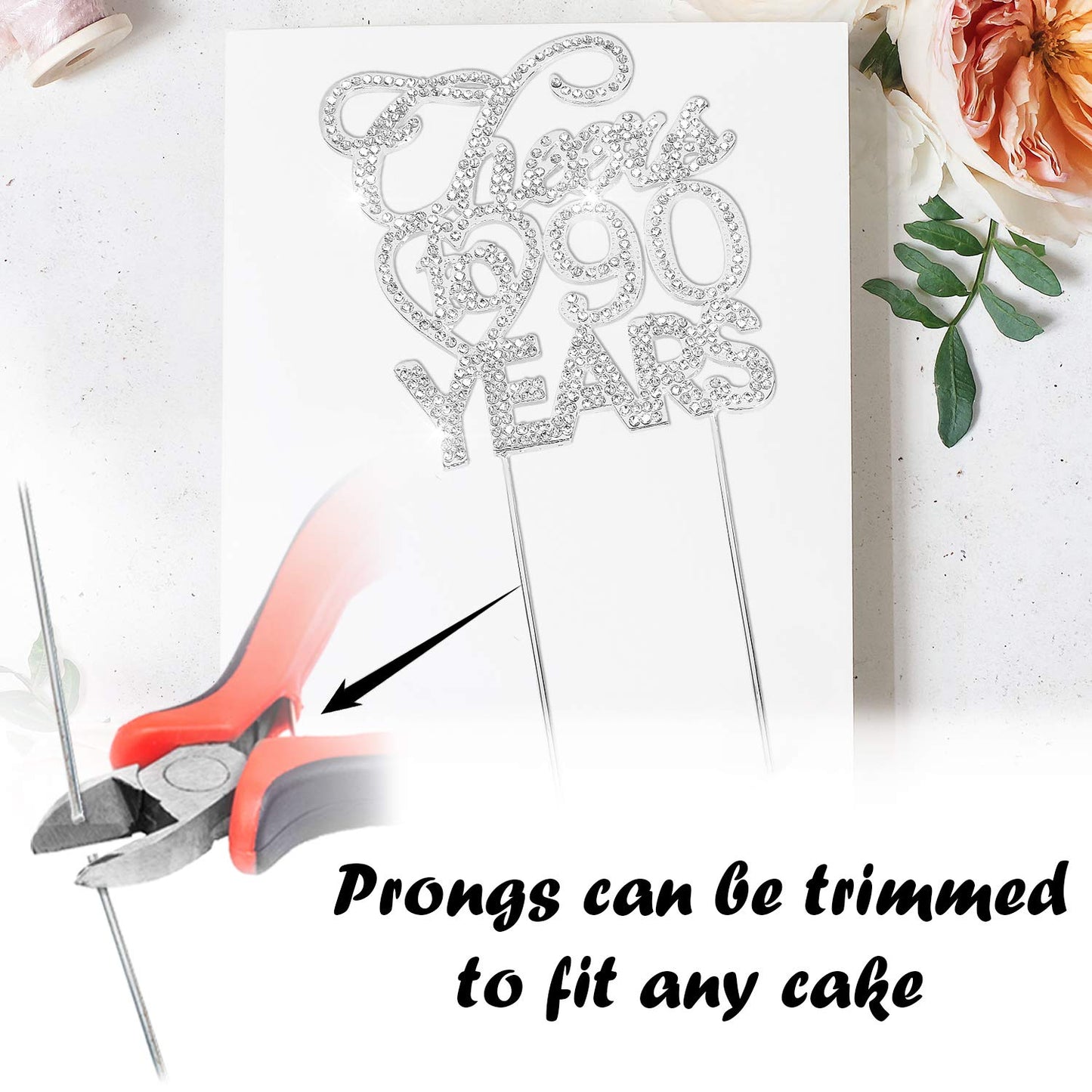 Bling Crystal Cheers To 90 Years Cake Topper - Best Keepsake 90Th Birthday Or Anniversary Decor Party Decorations Silver