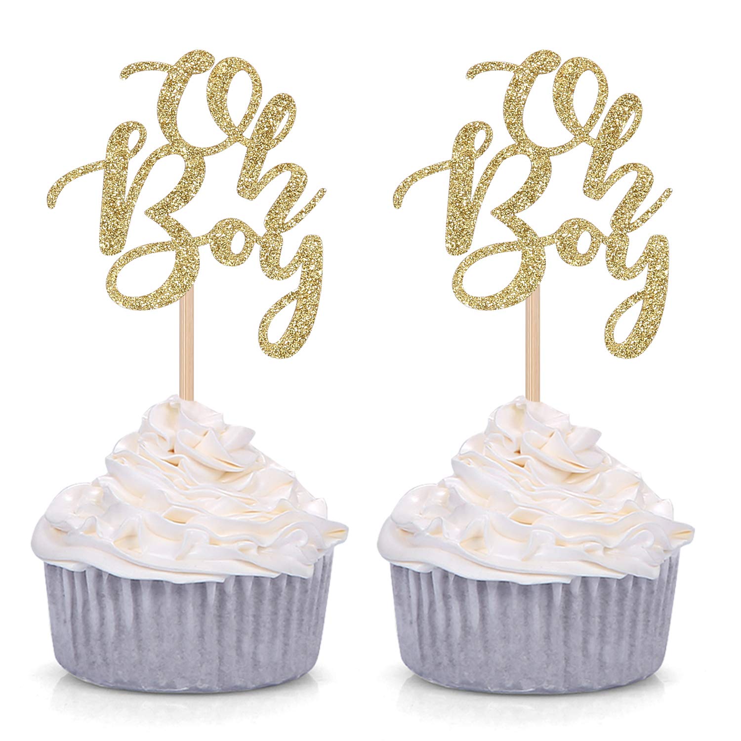 Giuffi Set of 24 Golden Cupcake Toppers Party Decor - Gold, Paper, Model Ohboy24G