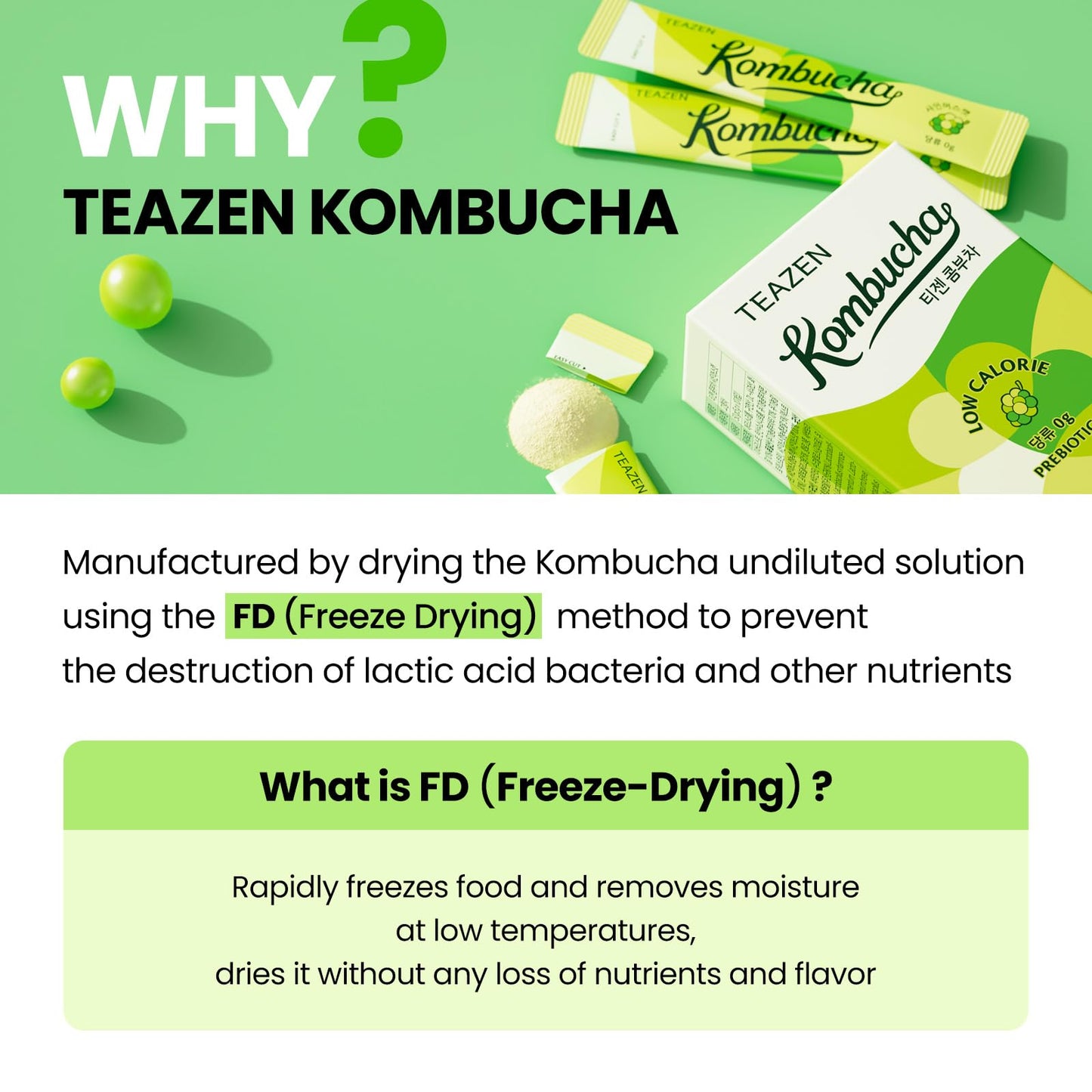 Teazen Shine Muscat Kombucha Tea, Electrolyte & Hydration Drink Mix, Sugar Free, Live Probiotics & Prebiotics, 30 Sticks, 5.29Oz
