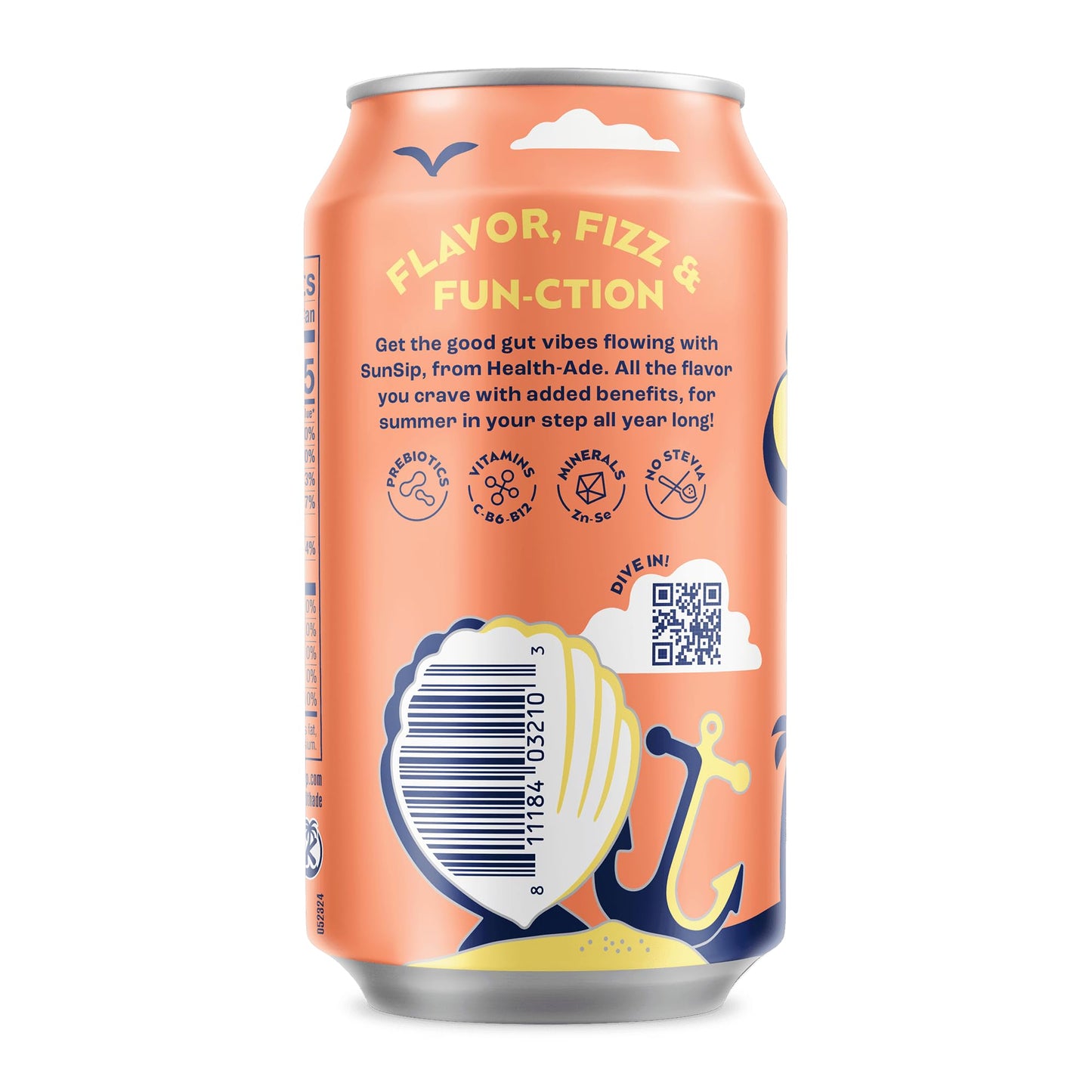 Sunsip Prebiotic Soda By Health-Ade, Gut-Healthy Beverage, Soda Swap, Vitamins & Minerals, Naturally Sweetened, Peach, 11.5 Oz (