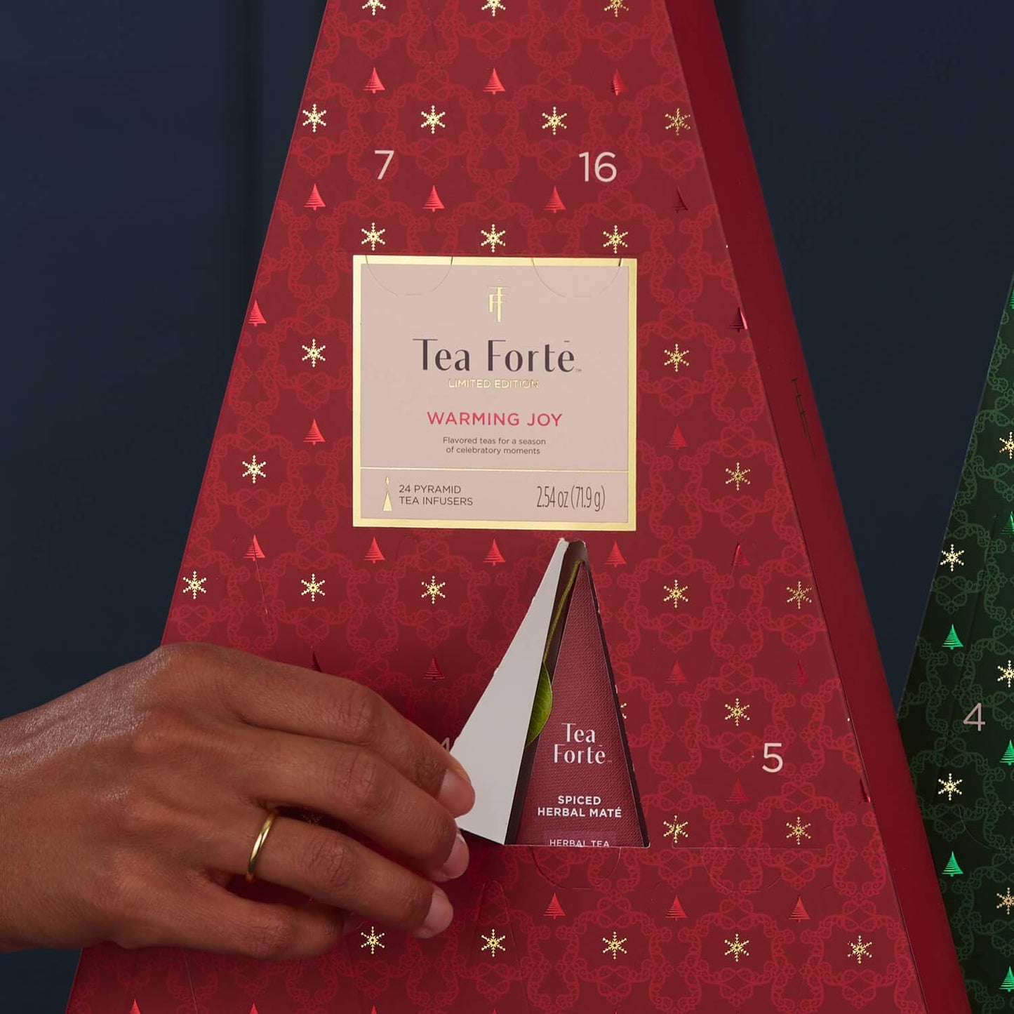Tea Forte Tea Advent Calendar Gift Set; 24 Individually Wrapped Handcrafted Assorted Pyramid Infuser Tea Bags With Numbered Doors, Warming Joy
