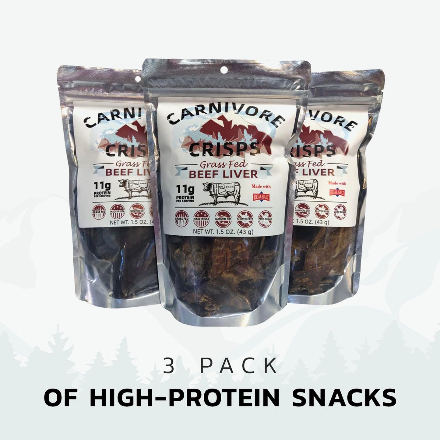 Carnivore Crisps Beef Liver Snacks - Keto & Diet Approved, 3 Pack (1.5 oz each), 12g Protein per Serving, Made with Redmond Real Salt