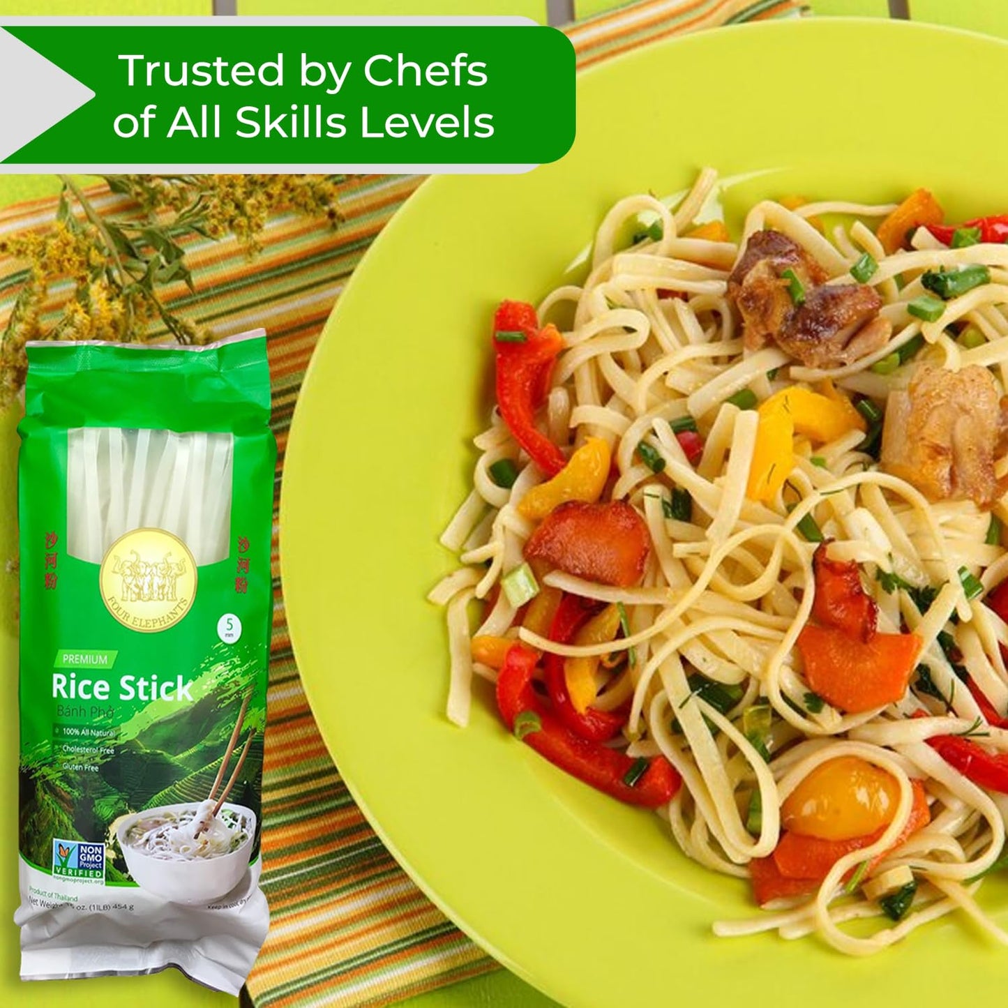 5Mm Rice Stick Noodles (Authentic) | Pack Of 1 | 1Lb 454G Per Pack | Use For Pad Thai & Pho | Diy Cooking Instructions Included