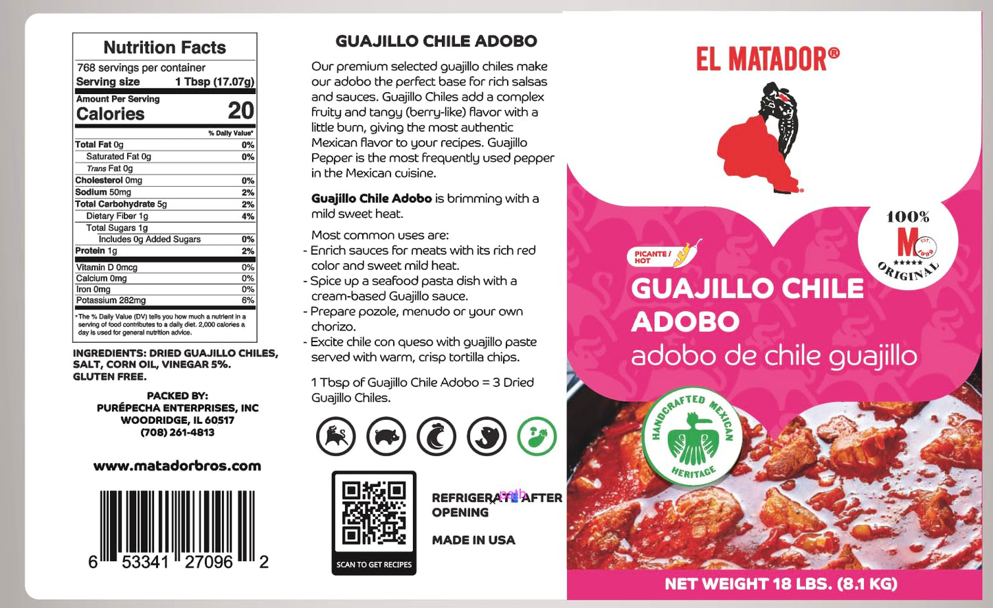 El Matador Guajillo Chile Adobo Paste Marinade - 18 lb Food-Service Bucket | For Pozole, Menudo, Birria & Enchiladas