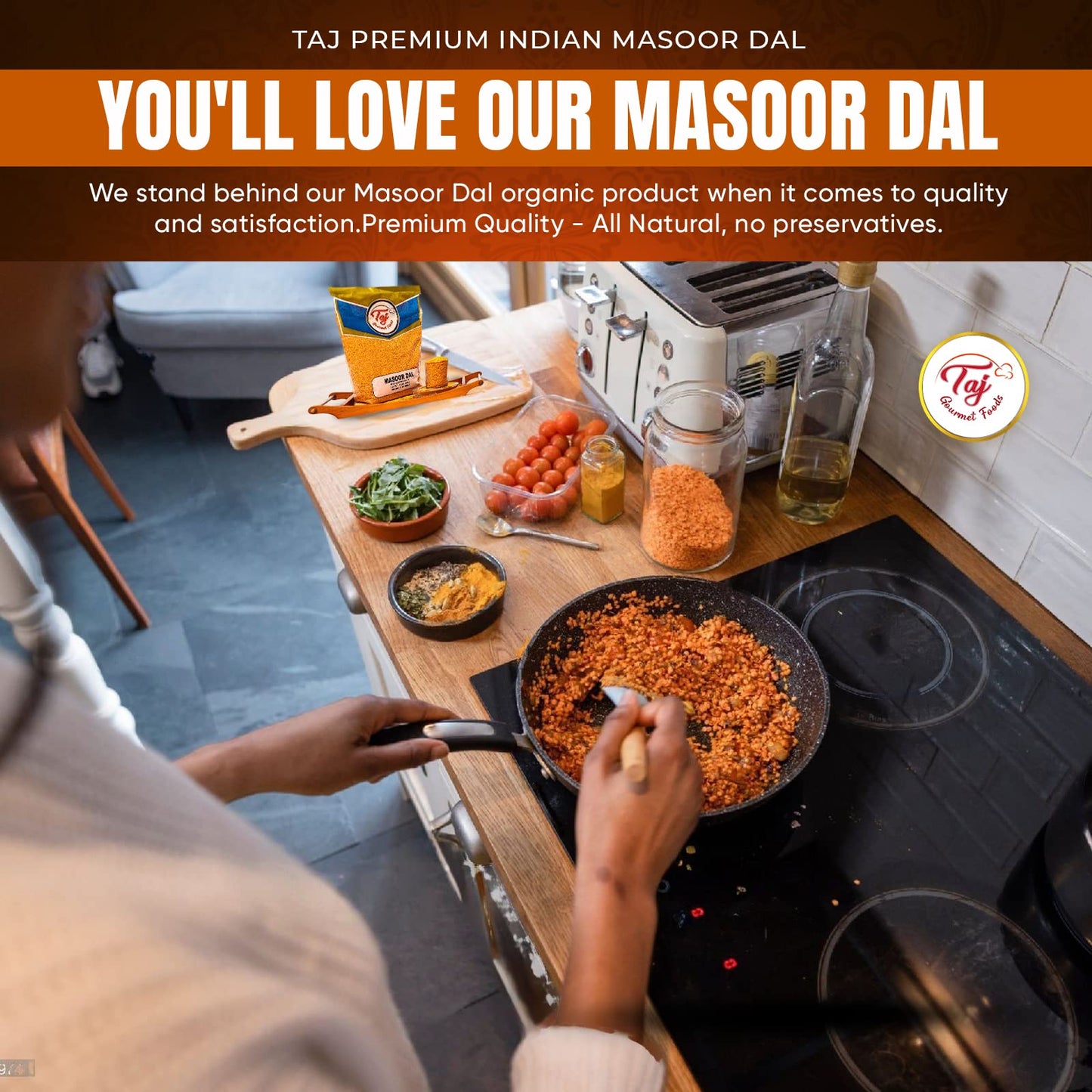 Taj Premium Indian Masoor Dal, Red Lentils (2-Pounds)