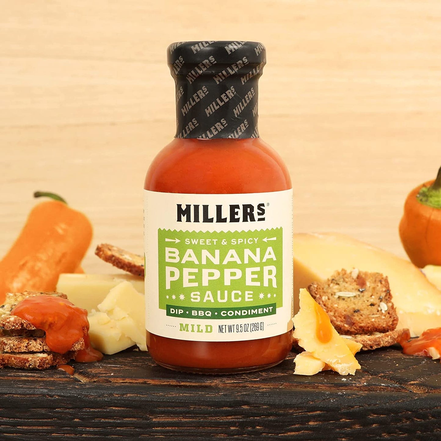 Miller'S Banana Pepper Mild Hot Sauce, Sweet Spicy Banana Pepper Sauce - Best Use For Chicken Wing, Burgers, Sandwich With Low S