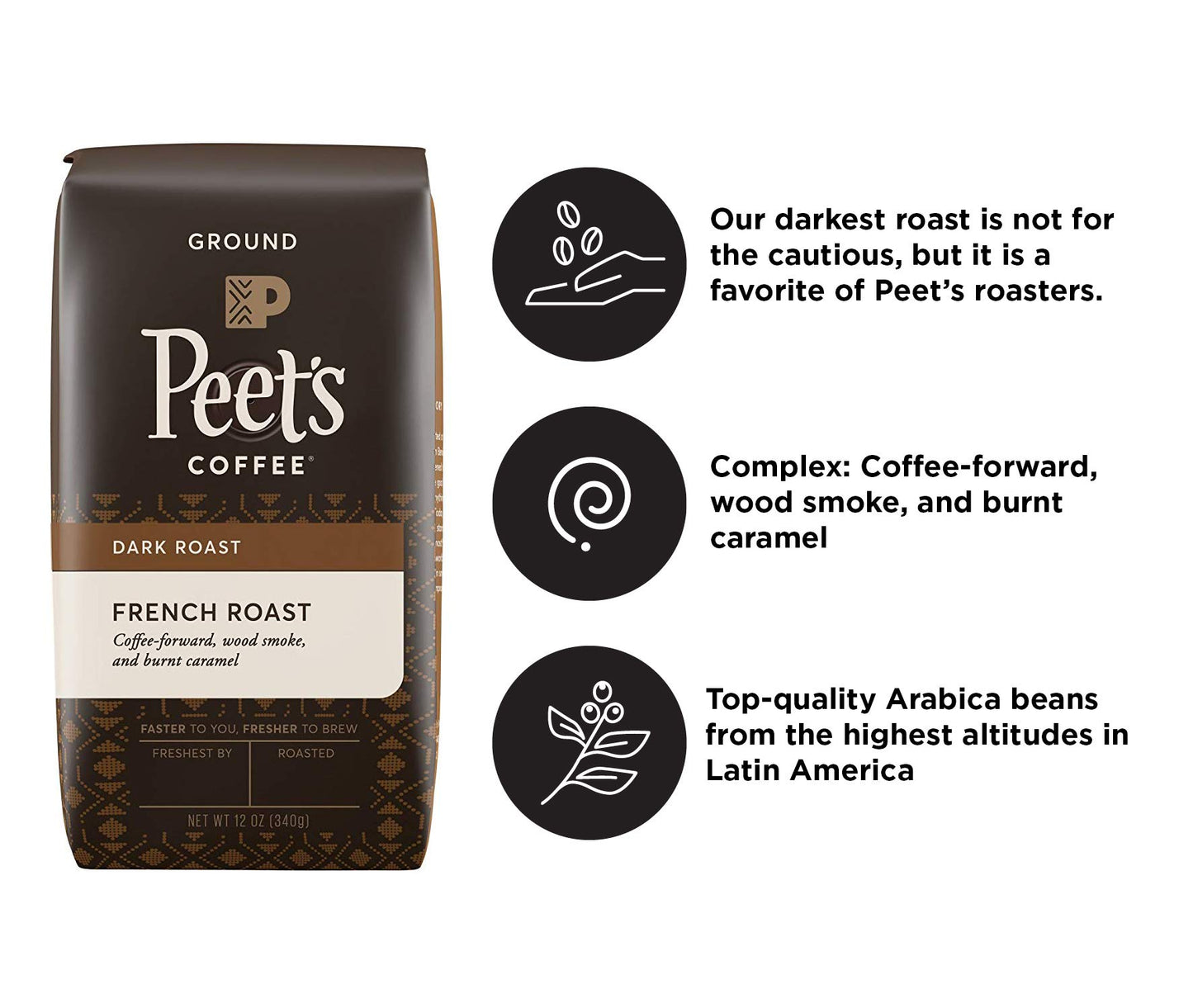 Peets Coffee French Roast Dark Roast Ground Coffee, 12 oz