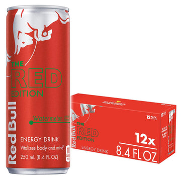 Red Bull Energy Drink, Red Edition, Watermelon Flavor, 8.4 Fl Oz, Pack of 12 Cans