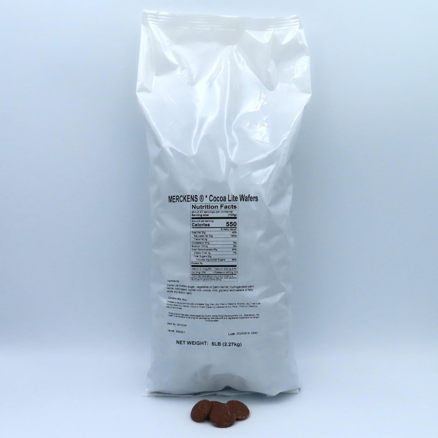 MERCKENS Coating Wafers  Milk Melting Chocolate  Cocoa Lite  5 Pound Package