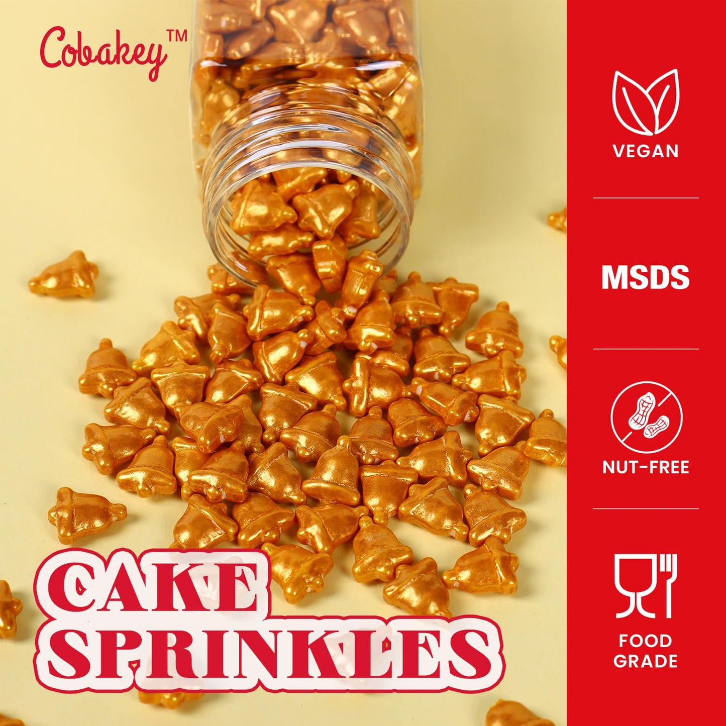 Cobakey Bells Sprinkles For Cake Decorating, Gold Bells Sprinkles Perfect For Cupcake Toppers Wedding Party Valentines Halloween