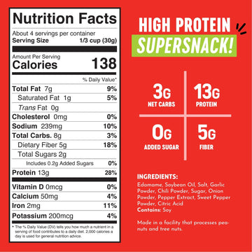 The Only Bean Crunchy Roasted Edamame Snack (Sriracha), High Protein Snacks (13G) Healthy Protein Chips, Keto Friendly Food (2G