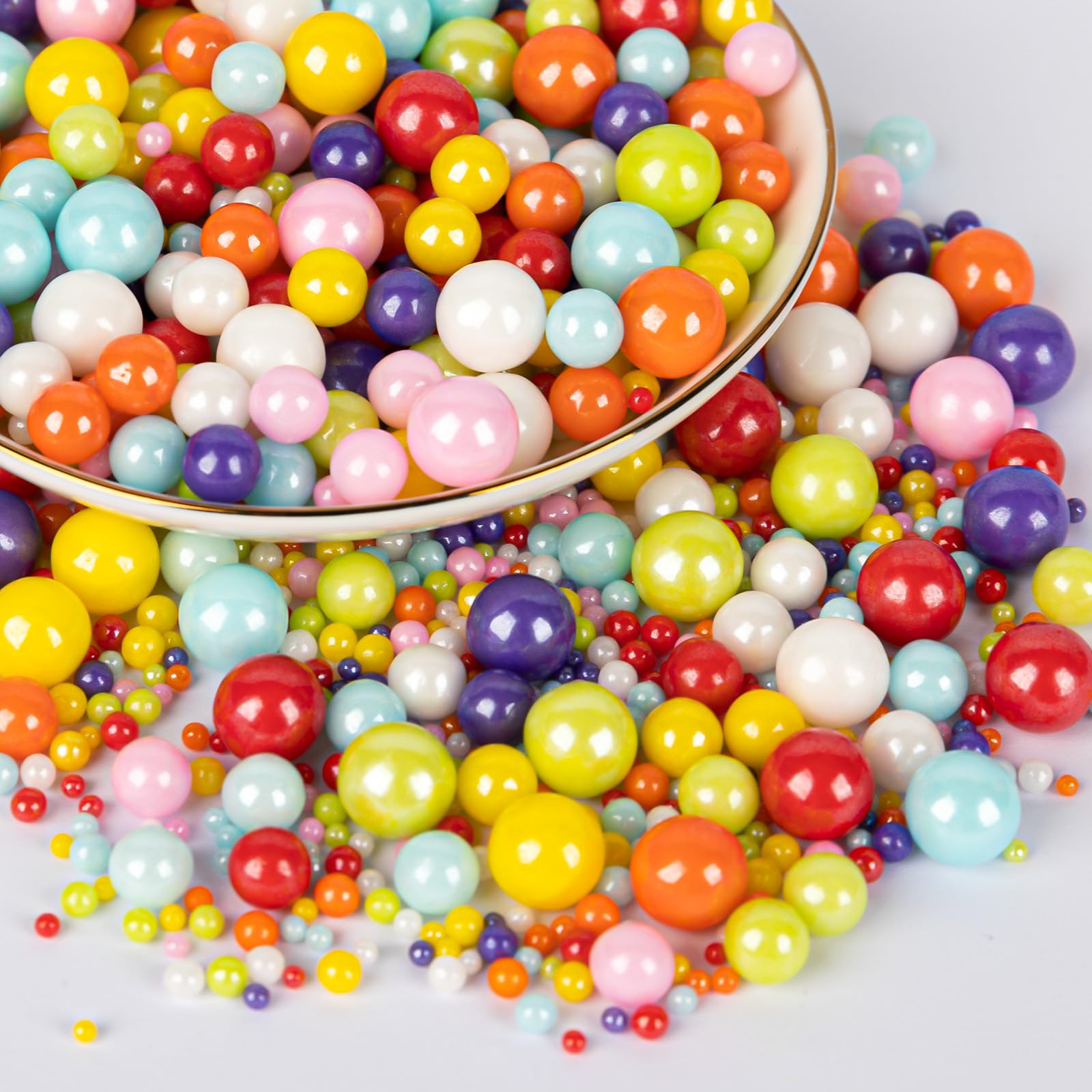 Twisweet Rainbow Pearl Sprinkles for Cake Decorating, Edible Sugar Pearls for Baking, Mix Size, Cake Topper Cupcake Cookie Ice C