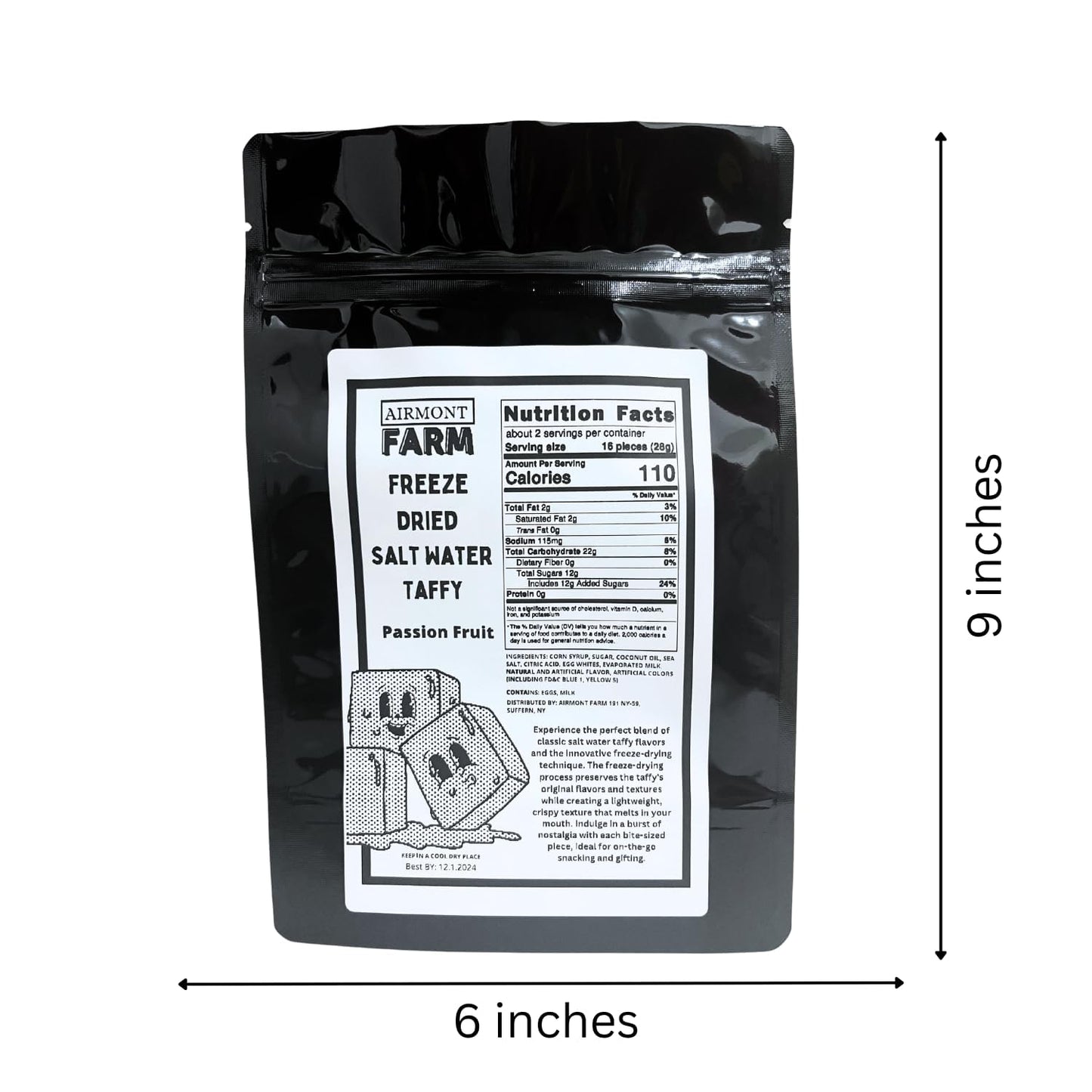 Airmont Farm Freeze-Dried Candy Salt Water Taffy - Passionfruit Flavor - 2 oz - Bite-Sized Pieces - Crunchy Snack