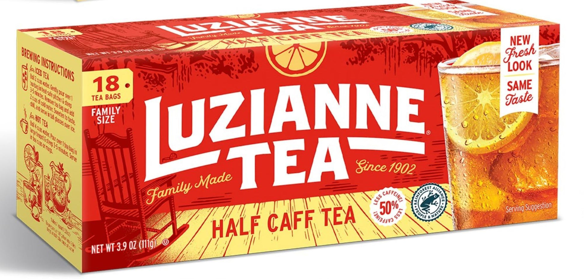 Luzianne Unsweetened Half-Caff Iced Tea Bags, Family Size, 18Ct Box (Pack Of 6)