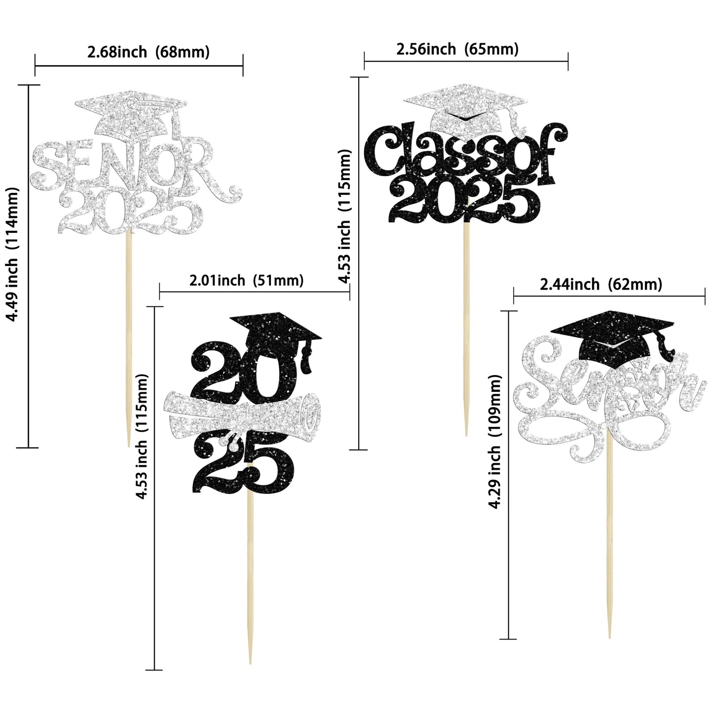 Gyufise 24Pcs 2025 Graduation Cupcake Toppers With Glitter Senior Class Of 2025 Cupcake Picks Senior 2025 Cupcake Decorations Fo