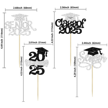 Gyufise 24Pcs 2025 Graduation Cupcake Toppers With Glitter Senior Class Of 2025 Cupcake Picks Senior 2025 Cupcake Decorations Fo