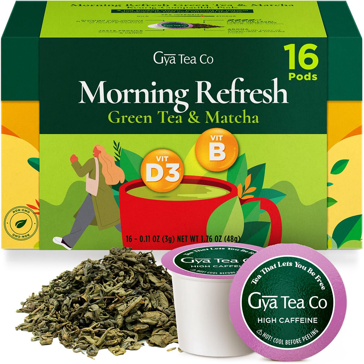 Gya Tea Co Matcha Green Tea Gift Set (16 Ct) - High Caffeine Energy Tea Pod Rich In Vitamin B, D3 For Morning Refresh