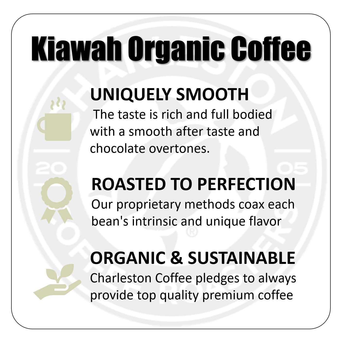 Charleston Coffee Roasters | Specialty Organic Whole Bean Bag | Hand Picked, Premium Slow Roast | Kiawah (12Oz)