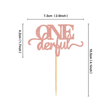 Ercadio 24 Pack Onederful Cupcake Toppers Rose Gold Glitter Onederful Cupcake Picks Onederful Cupcake Decorations For Baby Showe