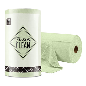 Fantasticlean Microfiber Cleaning Cloth Roll -75 Pack, Tear Away Towels, 12'' X 12'', Reusable Washable Rags (Green)