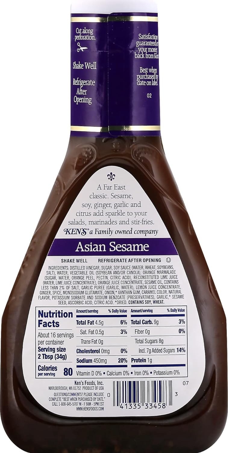 Ken'S Steak House Lite Asian Sesame With Ginger & Soy Dressing, 16 Oz (Pack Of 3)