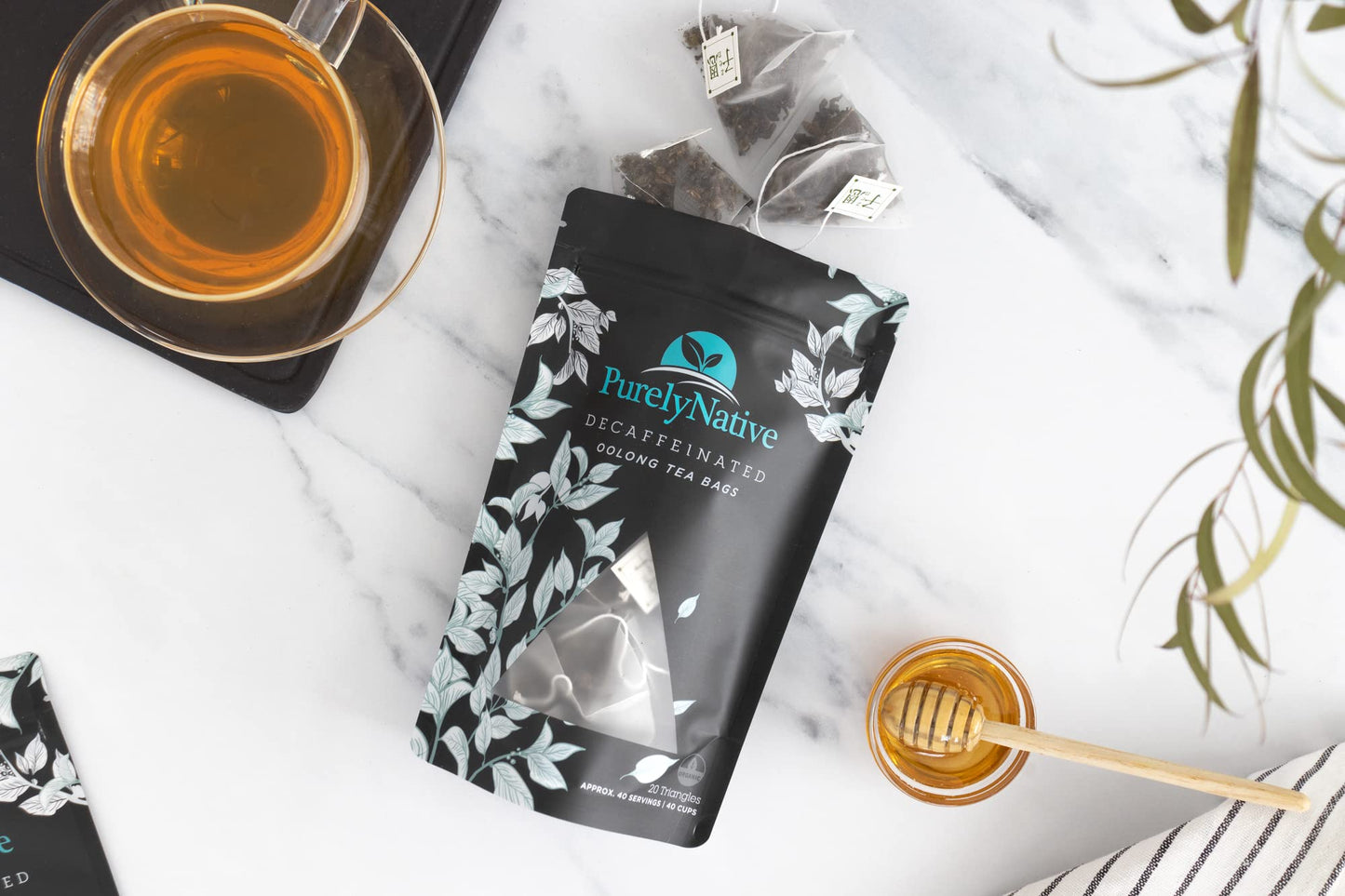 TRYVERA Decaffeinated Oolong Tea Bags, Caffeine Free Hot Brew & Iced Tea, 20 Count Sachets, Makes 40 Cups