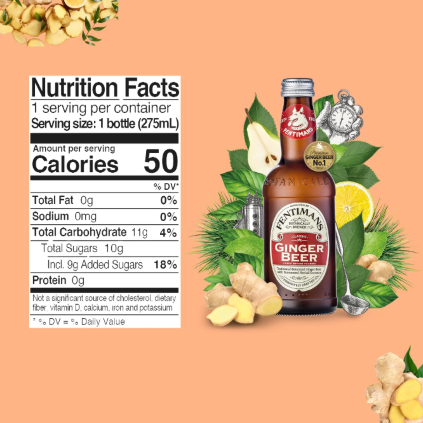 Fentimans Sparkling Ginger malt-inspired - Non-  ic Craft Soda, 9.3 Fl Oz (Pack of 12)