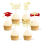 36 Pcs Class of 2025 Graduation Cupcake Toppers, Gold & Red Glitter Double-Sided Grad Cap Cake Toppers for Party Supplies, 2025 