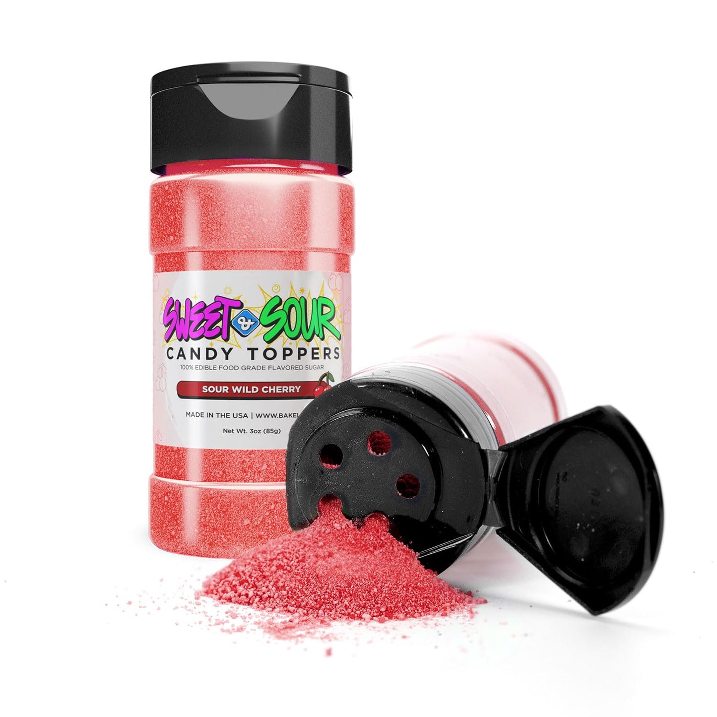 Bakell - Sour Wild Cherry Candy Topper (85g 1x Shaker Jar) for Fruit, Food & Desserts